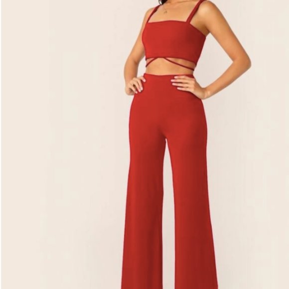 red two piece jumpsuit